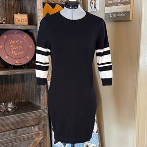 Forever 21 Black Dress with White Striped Sleeves